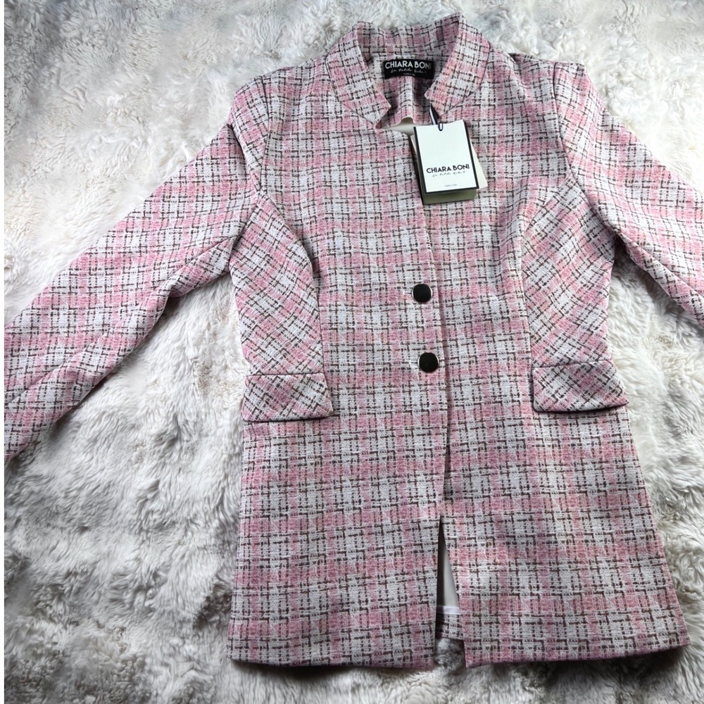 New Chiara Boni La Petite Robe Pink Tweed Blazer Jacket Sz 44 / US 8 Hisako. A24